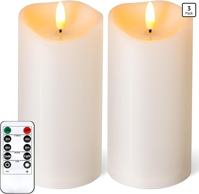 Outdoor Flameless Candles with Remote Timer - Waterproof Realistic Flickering LED Pillar Electric... | Amazon (US)