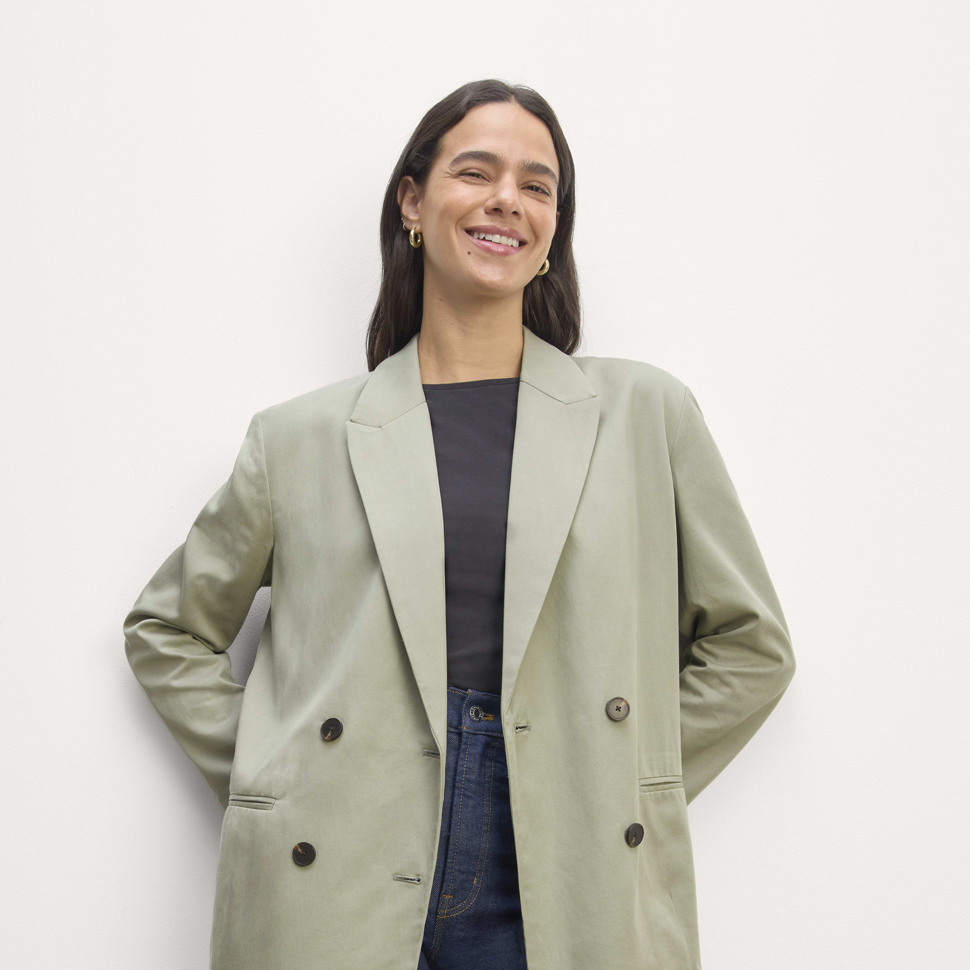 Women's Double-Breasted Blazer in Buttersmooth by Everlane in Seagrass, Size 00 | Everlane