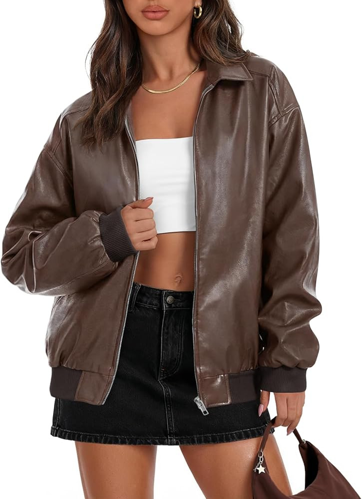 MEROKEETY Women's Oversized Faux Leather Jacket Fall Winter Zip Up Motorcycle Coats Fashion Outfi... | Amazon (US)