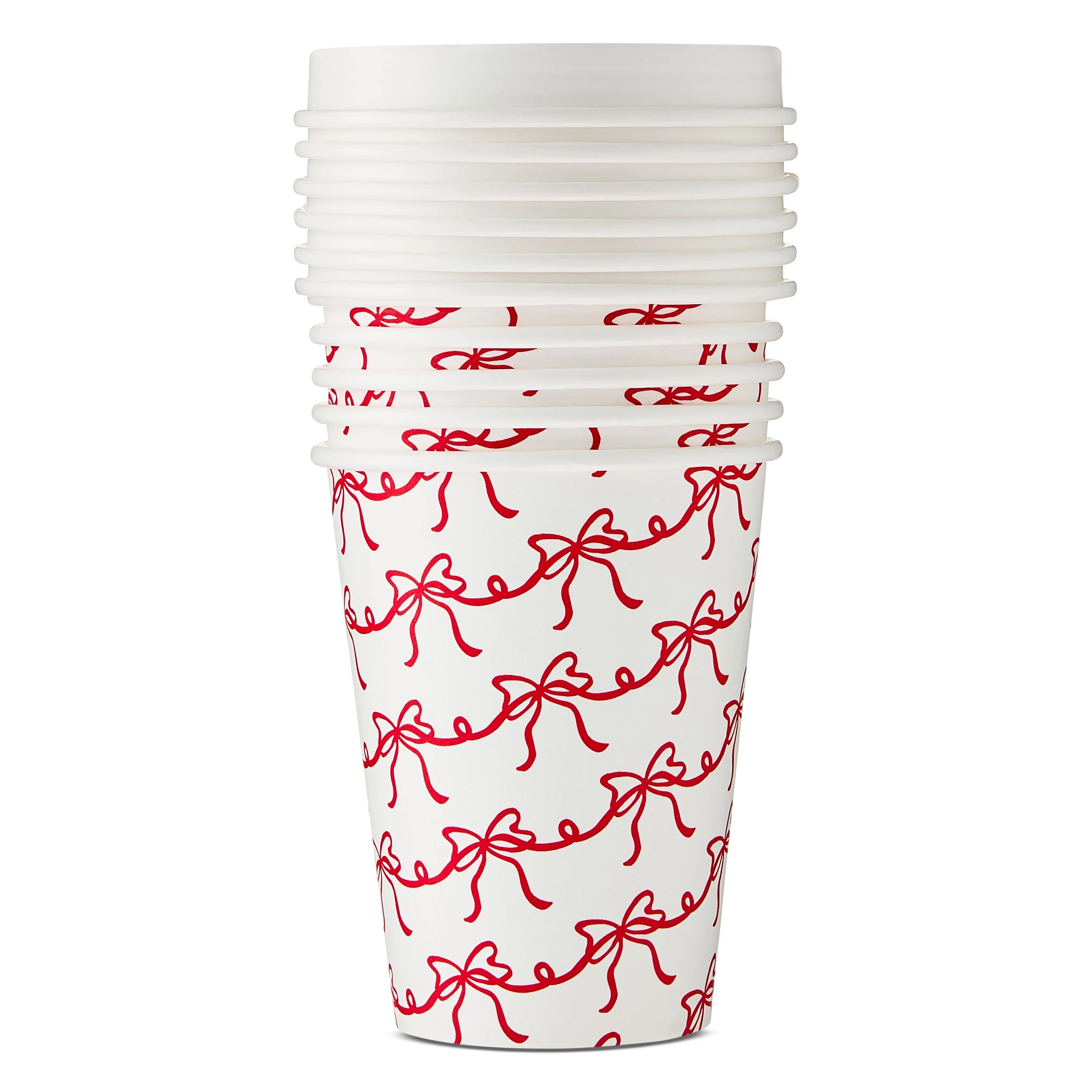 Bowknot Disposable Paper Hot Cups with Lids, Red and White, 14 fl oz, 6 Count, by Holiday Time | Walmart (US)