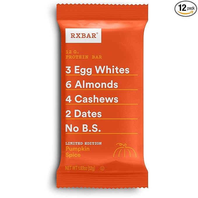 RXBAR, Pumpkin Spice, Protein Bar, 1.83 Ounce (Pack of 12), High Protein Snack, Gluten Free | Amazon (US)