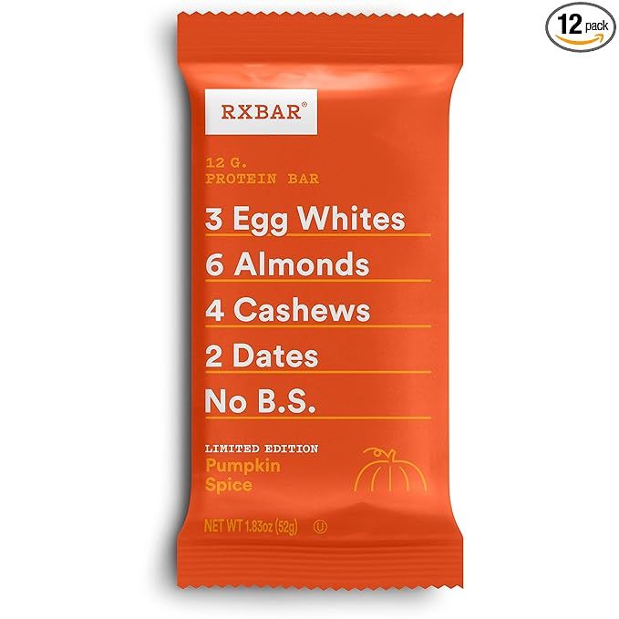 RXBAR, Pumpkin Spice, Protein Bar, 1.83 Ounce (Pack of 12), High Protein Snack, Gluten Free | Amazon (US)