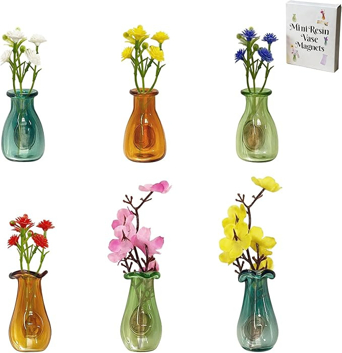 6Pcs Mini Vase Magnets for Fridge, Resin Cute 3D Magnetic Vase Decor for Refrigerator, Office, Lo... | Amazon (US)
