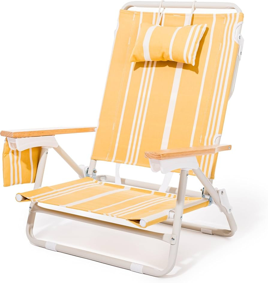 Business & Pleasure Co. Holiday Tommy Chair - Reclining Backpack Beach Chair - Vintage Yellow Str... | Amazon (US)