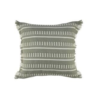 Dash Green/White Square Striped Outdoor Throw Pillow with Fringe | The Home Depot