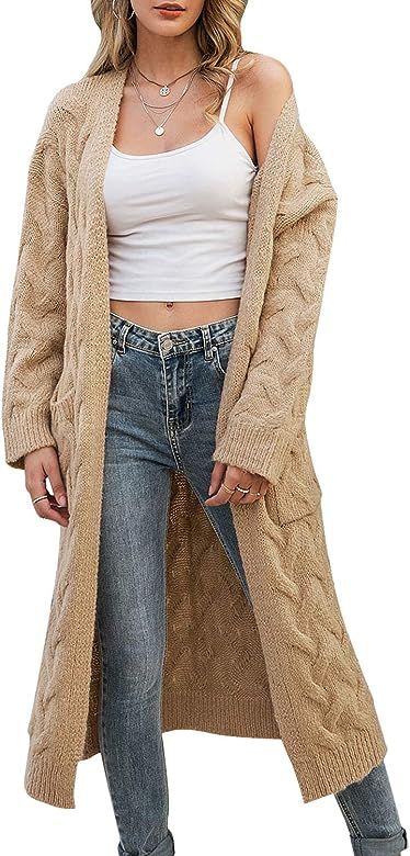 Simplee Women's Casual Open Front Long Sleeve Knit Cardigan Sweater Coat with Pockets | Amazon (US)