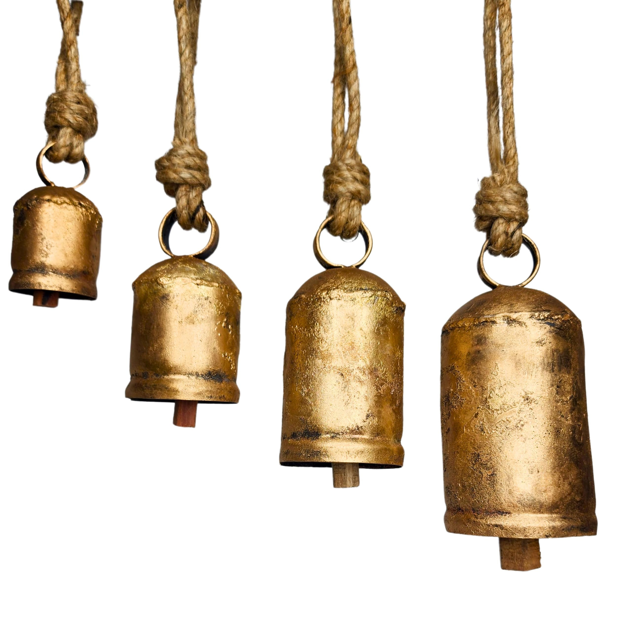 Set of 4 Harmony Cow Bells Vintage Handmade Rustic Lucky Christmas Hanging Decor Bells on Rope | Amazon (US)