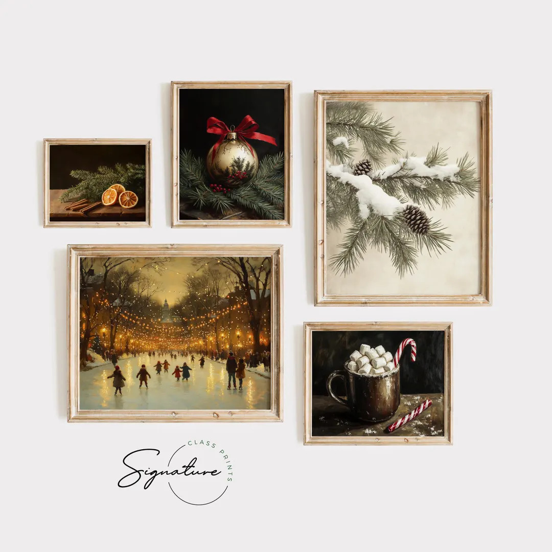 Christmas Vintage Gallery Wall SET of 5 Christmas Wall Art Printable Rustic Christmas Art Print B... | Etsy (US)