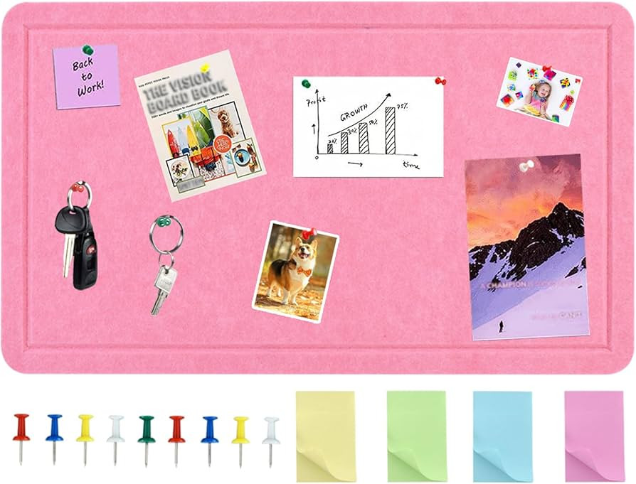 Vuzvuv Pink 28"x16" Large Cork Board with 50 Push Pins & Sticky Notes, Self-Adhesive Bulletin Boa... | Amazon (US)