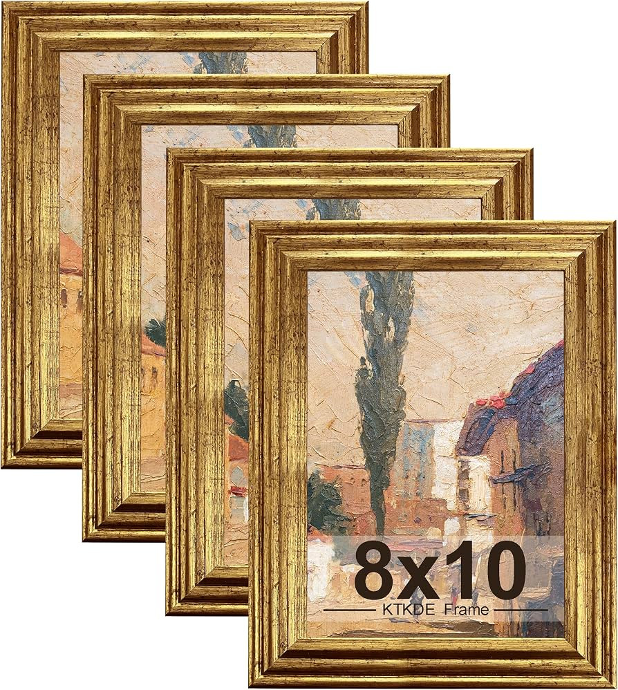 KTKDE 8x10 Picture Frame Set of 4, Ornate Vintage Gold Photo Frames with Real Glass 8 x10 Antique... | Amazon (US)