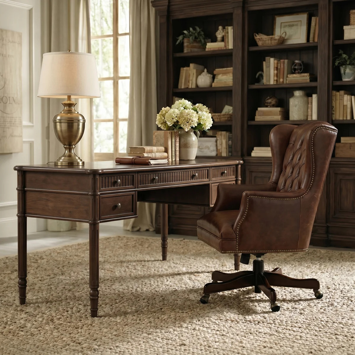 Hoai 55''W Transitional Fluted Simple Assembly Desk with Charging Station and Cable Management | Wayfair North America