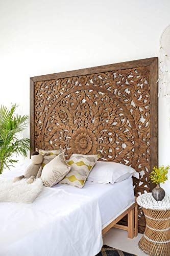 Super King Sized Carved Headboard, Wall Mounted Mandala Wooden Panels, Weathered Brown Rustic Barn F | Amazon (US)