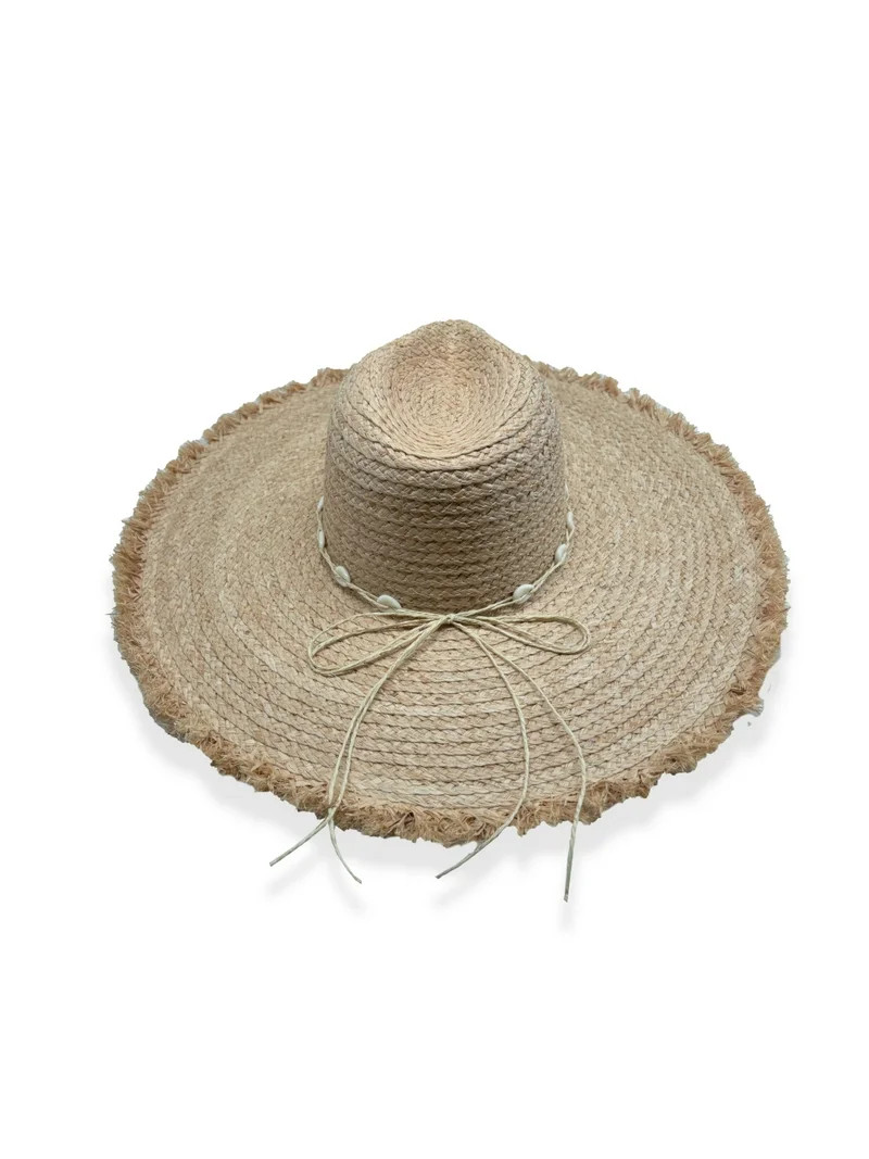 Time And Tru Women's Shell Fringe Straw Hat, OSFM, Natural | Walmart (US)