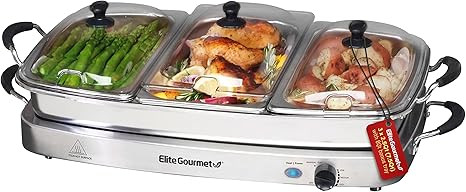 Elite Platinum EWM-9933 Deluxe Triple Buffet Server Food Warmer Party Tray, Oven-Safe Pan, Gravy ... | Amazon (US)