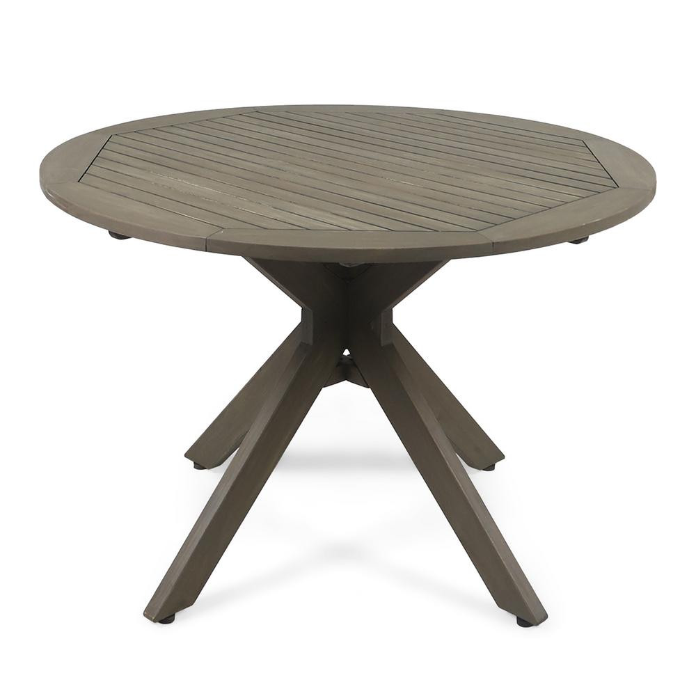 Noble House Stamford Gray Round Wood Outdoor Dining Table with X Base 41348 - The Home Depot | The Home Depot