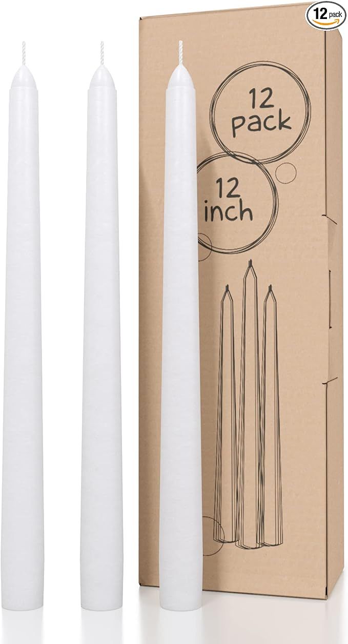 CANDWAX White Taper Candles 12 inch Dripless - Set of 12 Tapered Candles Ideal as Dinner Candles ... | Amazon (US)