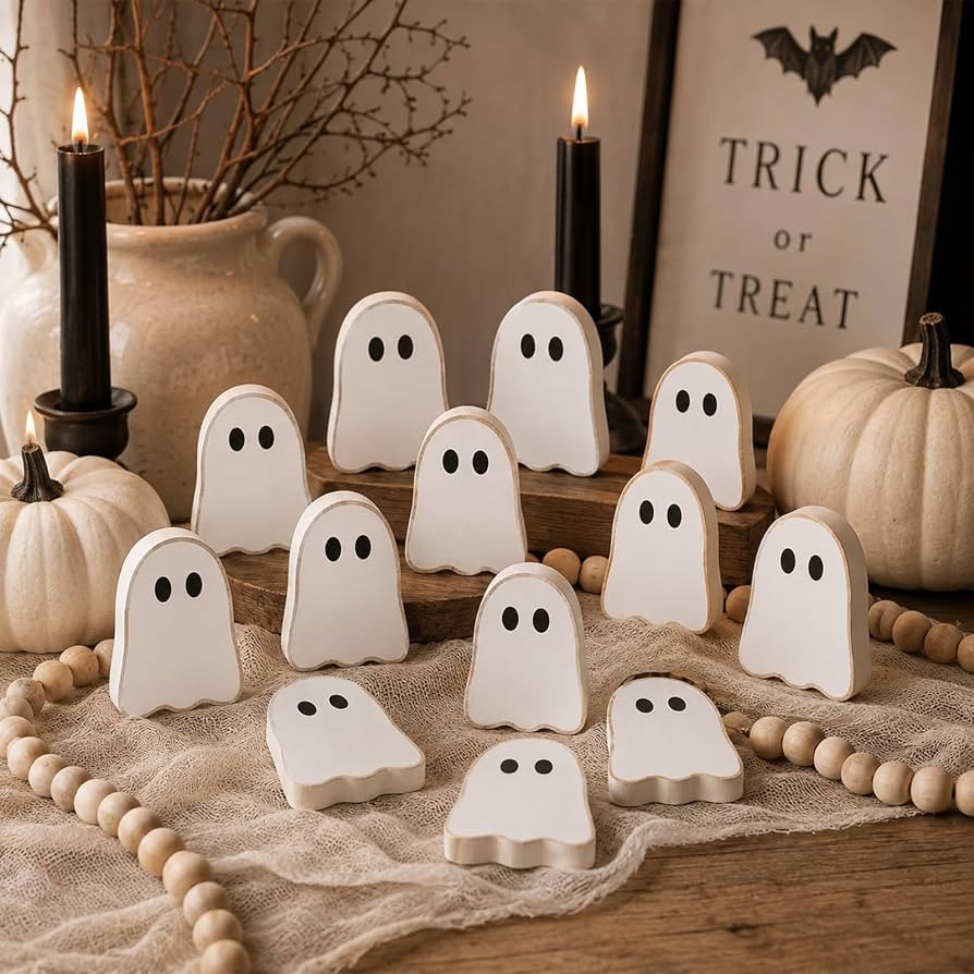 Amyhill 18 Pcs Halloween Ghost Decor, Halloween Wooden Ghost Bowl Fillers | Amazon (US)