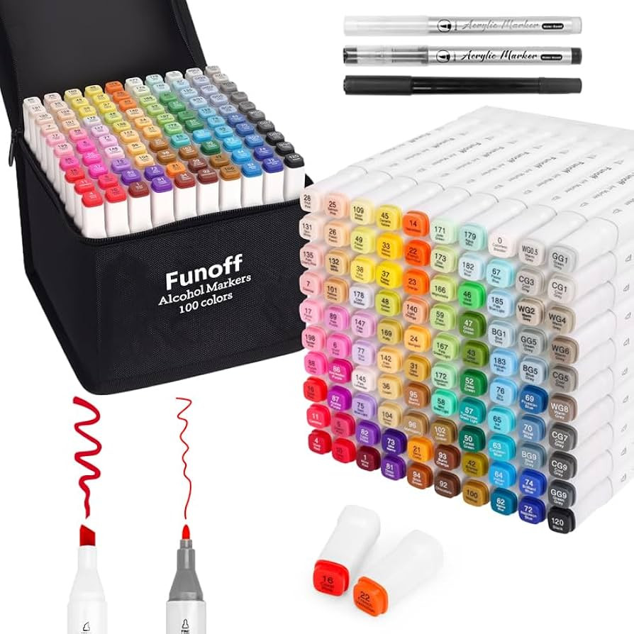 Funoff Alcohol Markers, 100 Colors Fine & Chisel Dual Tip Art Markers, Permanent Sketch Marker fo... | Amazon (US)