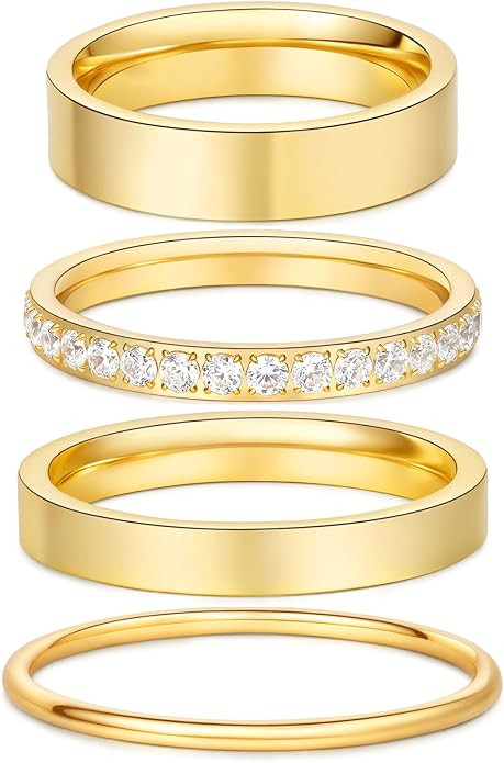 4 Pcs 14k Gold Filled Rings for Women Non Tarnish Wedding Bands Stacking Rings for Women Titanium... | Amazon (US)