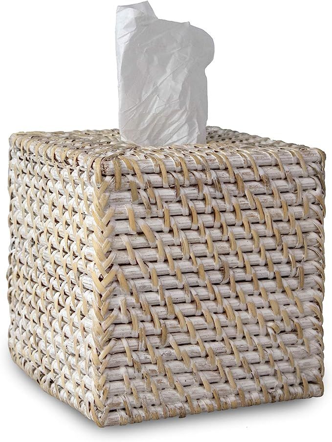 MadeTerra Woven Rattan Square Tissue Box Holder for Kitchen, Bathroom, Car | Decorative Wicker Re... | Amazon (US)