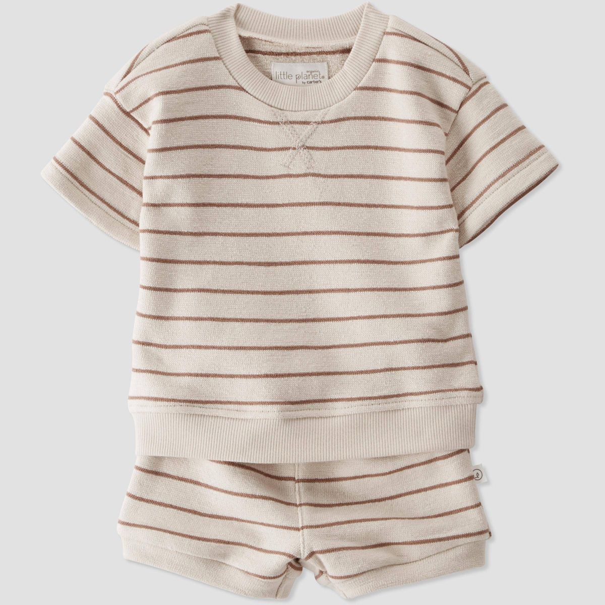 Little Planet by Carter’s Organic Baby 2pc Striped Shorts Set - Brown 12M | Target