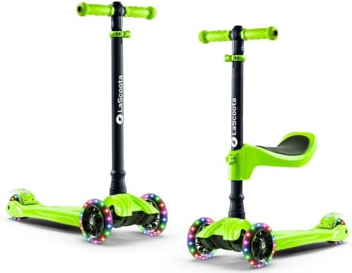 2-in-1 Kids Kick Scooter, Adjustable Height Handlebars and Removable Seat, 3 LED Lighted Wheels and  | Amazon (US)