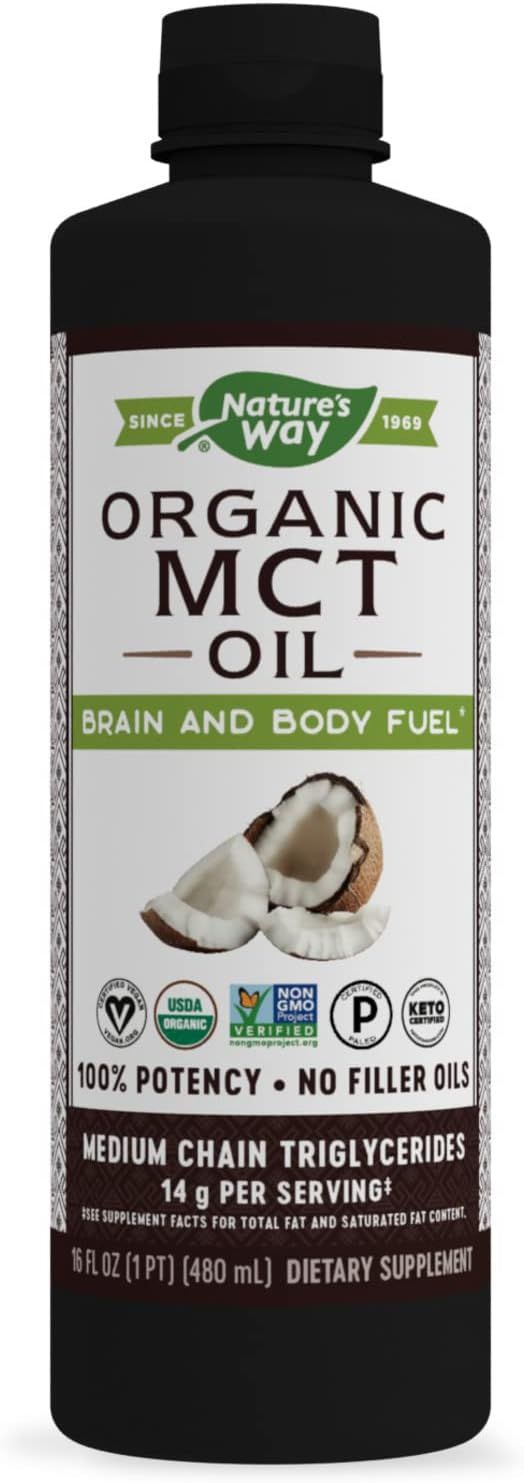 Nature's Way Organic MCT Oil From Coconut, Non-GMO, Gluten-free, 14 g MCTs per serving, 16 FL Oz | Amazon (US)