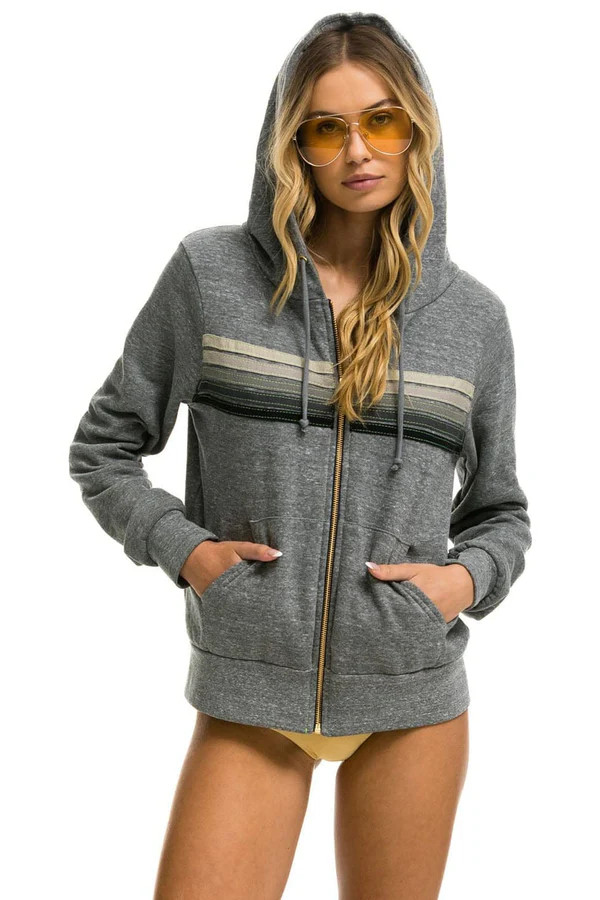 5 STRIPE HOODIE - HEATHER GREY // GREY | Aviator Nation