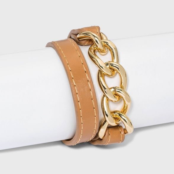 Faux Leather Bracelet with Chain Links - A New Day™ | Target