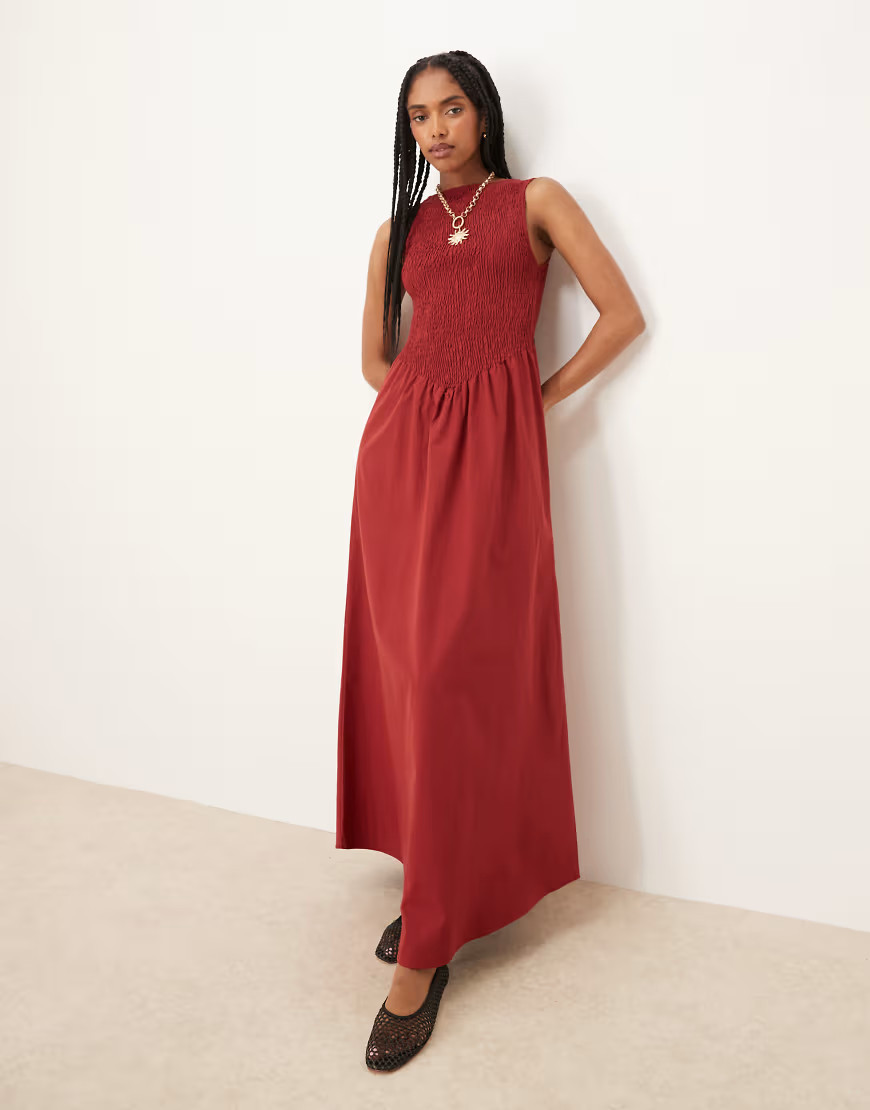 ASOS DESIGN shirred bodice maxi dress in red | ASOS (Global)