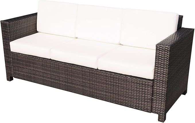 Outsunny 3 Seater Rattan Sofa All-Weather Wicker Weave Metal Frame Chair with Fire Resistant Cush... | Amazon (UK)