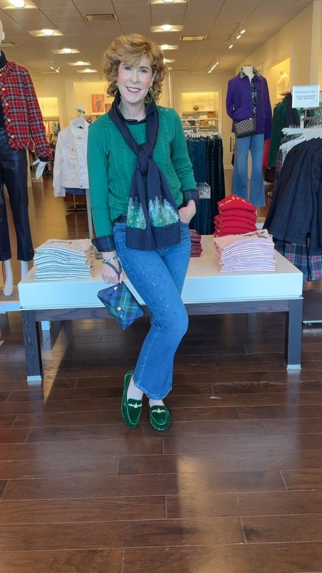 Holiday style with a little sparkle! ✨
This cable knit crewneck sweater paired with sparkly jeans, a cute holiday scarf, and a tartan belt + wristlet makes the sweetest seasonal combo. Finish it off with embellished velvet loafers for a touch of glam that’s comfy too! ❤️
All on sale! 

#LTKSeasonal #LTKSaleAlert #LTKHoliday