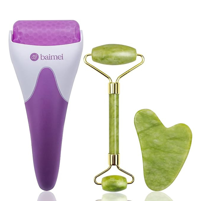BAIMEI Jade Roller Gua Sha Set and Ice Roller for Face | Amazon (US)