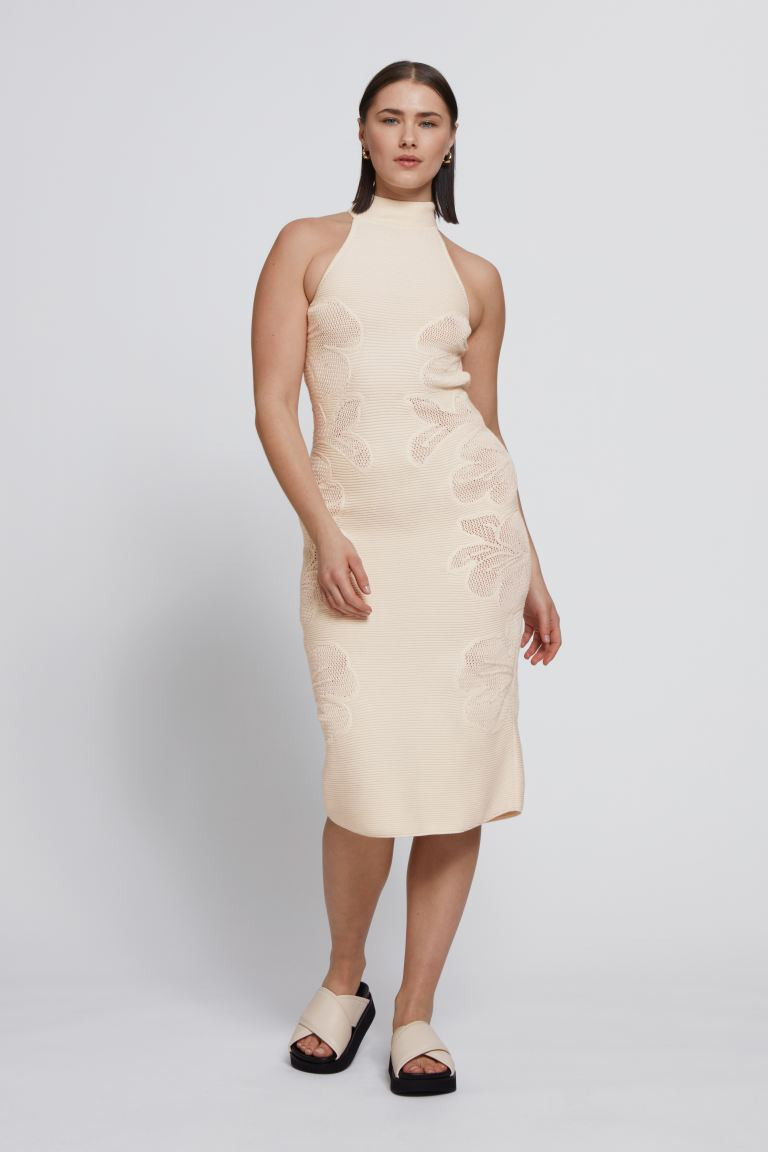 Floral Pointelle-Knit Halterneck Dress | H&M (UK, MY, IN, SG, PH, TW, HK)
