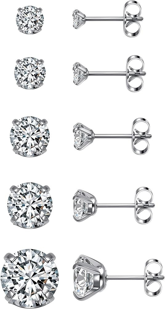 Jovivi 20G Hypoallergenic Stainless Steel Stud Earrings 5Paris Cubic Zirconia CZ/Ball Earrings St... | Amazon (US)