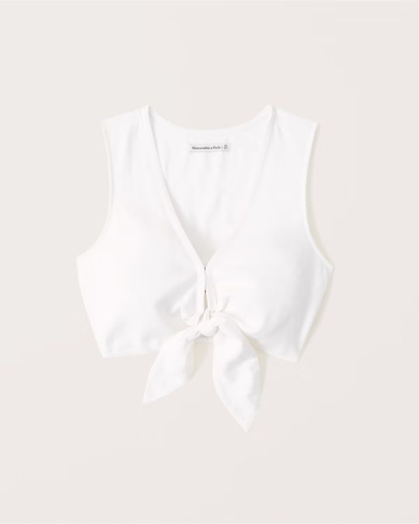 Cropped Tie-Front Linen-Blend Top | Abercrombie & Fitch (US)