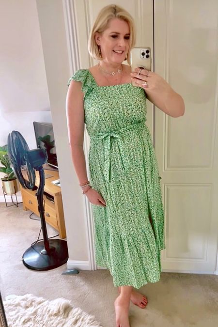 Gorgeous summer cotton green ditsy floral dress on sale at Marks & Spencer! Also available in longer length for taller ladies. It has an elasticated back & cute ruffle straps. Also a lovely flattering length. Grab a bargain! 

M&S, clearance, midi, maxi, tall, midsize, over 40, size 16, curvy. 

#LTKsalealert #LTKover40 #LTKeurope