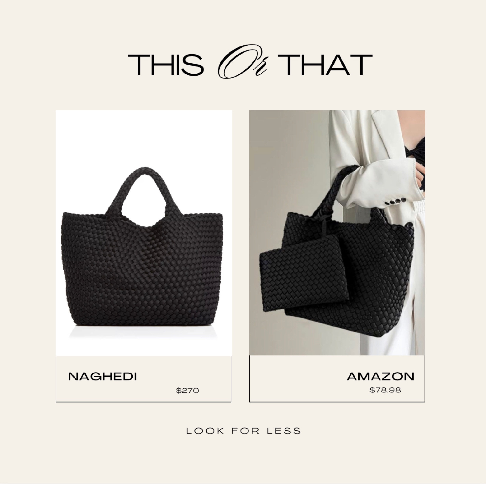 #lookforless 
Woven tote bag 
Naghedi vs Amazon dupe 
Perfect bag to carry all your essentials - Amazon comes with a small purse for smaller items 
Perfect fall bag and comes in many colors 

#LTKSeasonal #LTKstyletip #LTKitbag