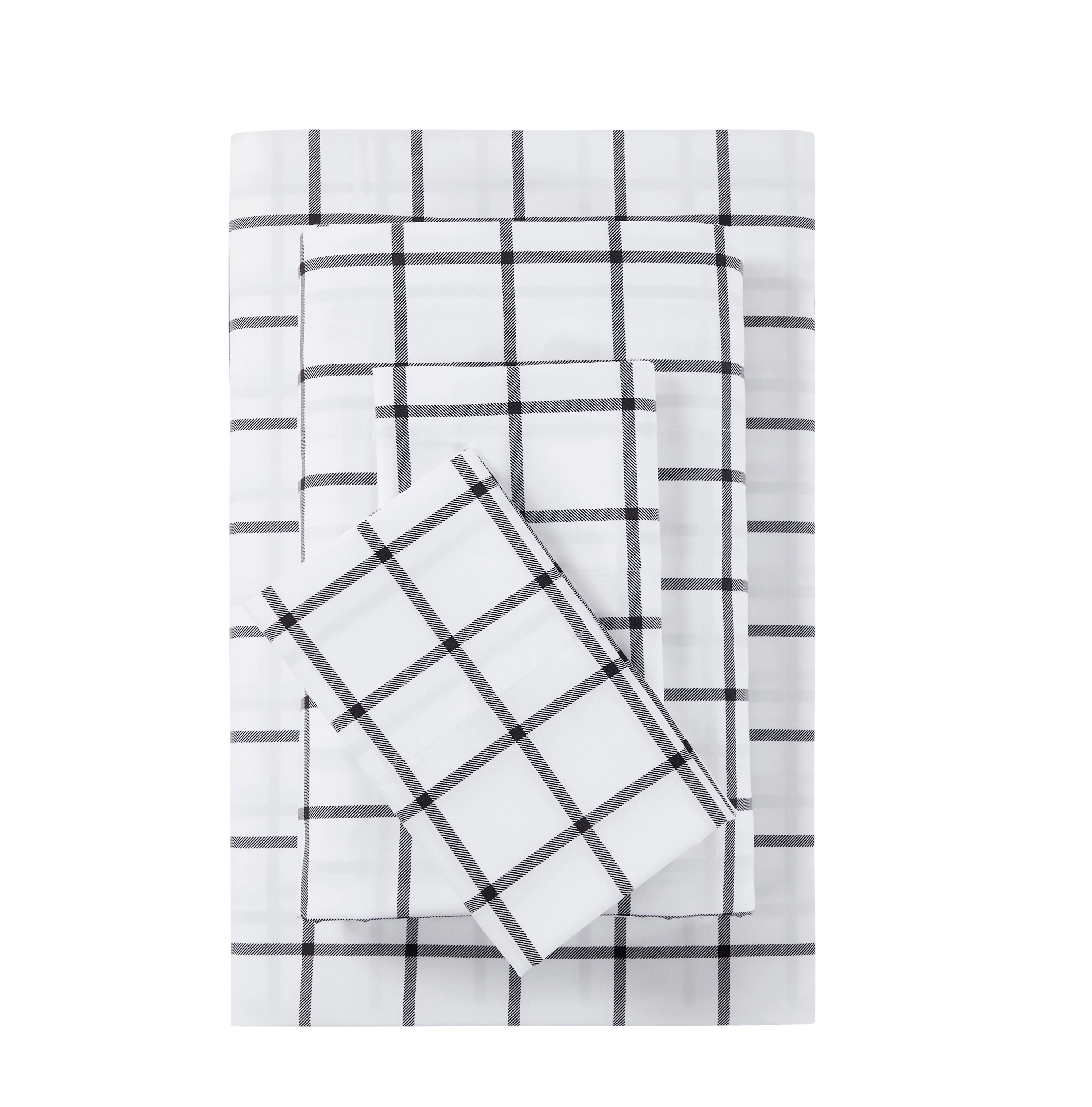 Mainstays Ultra Soft High Quality Adult/Teen Microfiber Bed Sheet Set, Twin-XL, White Windowpane,... | Walmart (US)