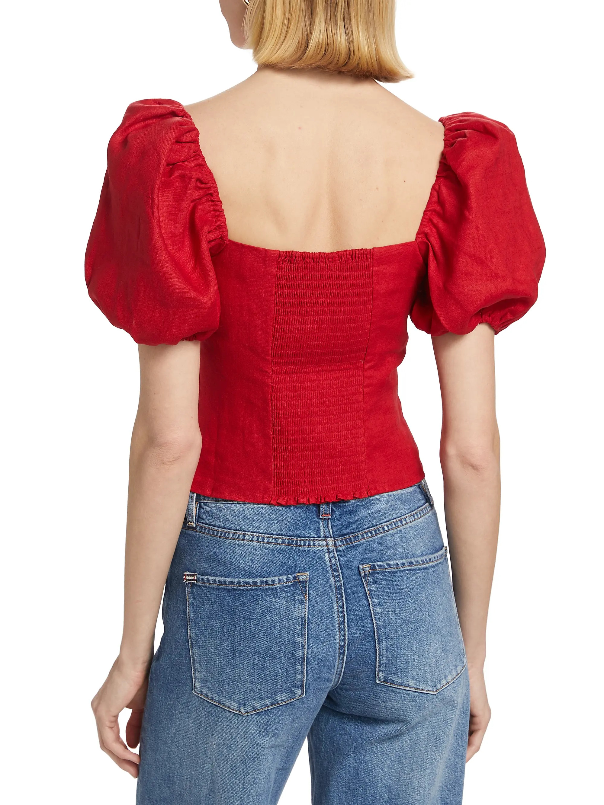 Marella Linen Balloon-Sleeve Top | Saks Fifth Avenue
