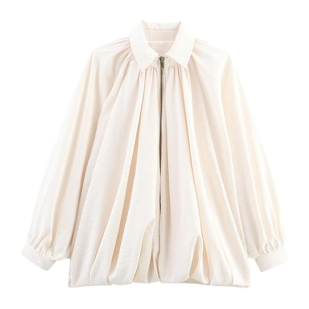 Xunger Women's Puffed Bomber Jacket Oversized Streetwear Casual Batwing Sleeve Lapel Collar Zip F... | Amazon (US)