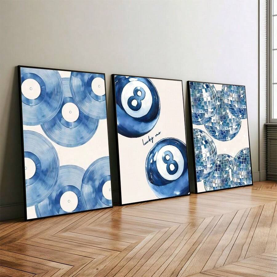 1/3pcs/Set Vintage Blue Lucky Pool Ball Disco Ball Vinyl Record Poster And Prints, Retro Poster M... | SHEIN