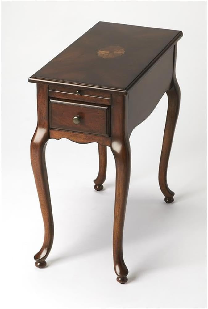 Beaumont Lane Modern Wood Chairside Table, Cherry Finish, 11.5" W x 23.5" D x 24.5" H, Rubberwood and Veneer Construction, Traditional Style, Pull-Out Drawer and Tray, Living Room End Table | Amazon (US)
