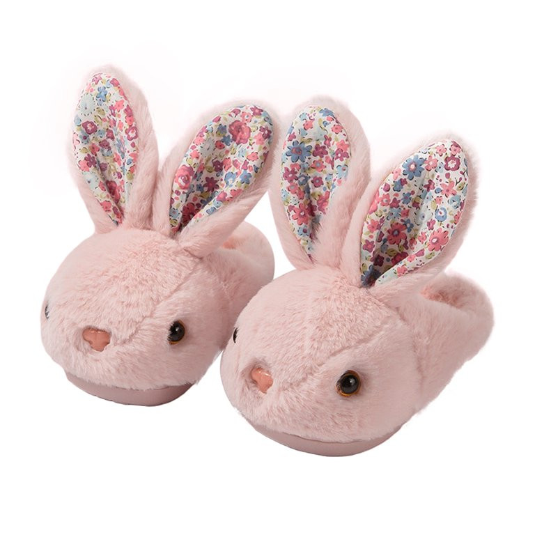 Raruxxin Little Kids Winter Slipper Cute Bunny Floral/Stripe Ears Anti-Slip Thick Plush Slip-On S... | Walmart (US)