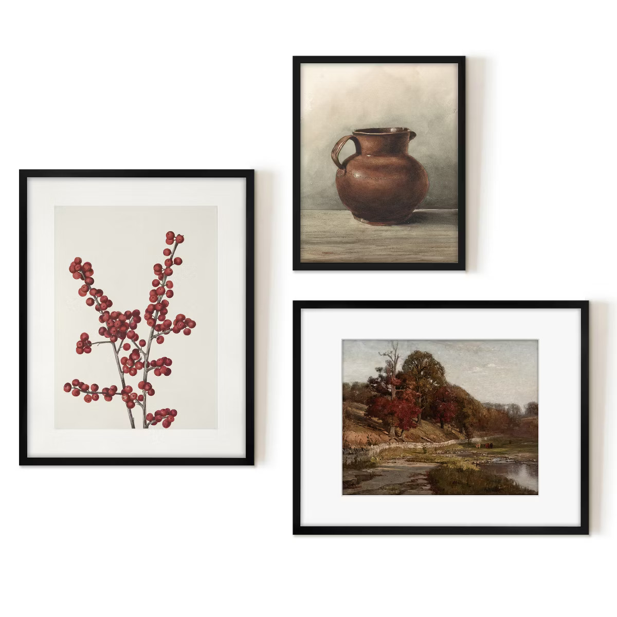 Americanflat 3 Piece Vintage Gallery Wall Art Set - Winterberry Branch, Autumn Range, Jug Still L... | Target