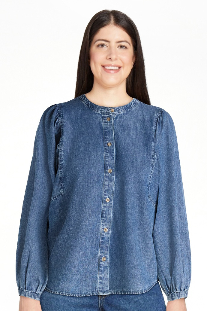 Scoop Women's Cotton Denim Shirt with Blouson Sleeves, Sizes XS-XXL | Walmart (US)