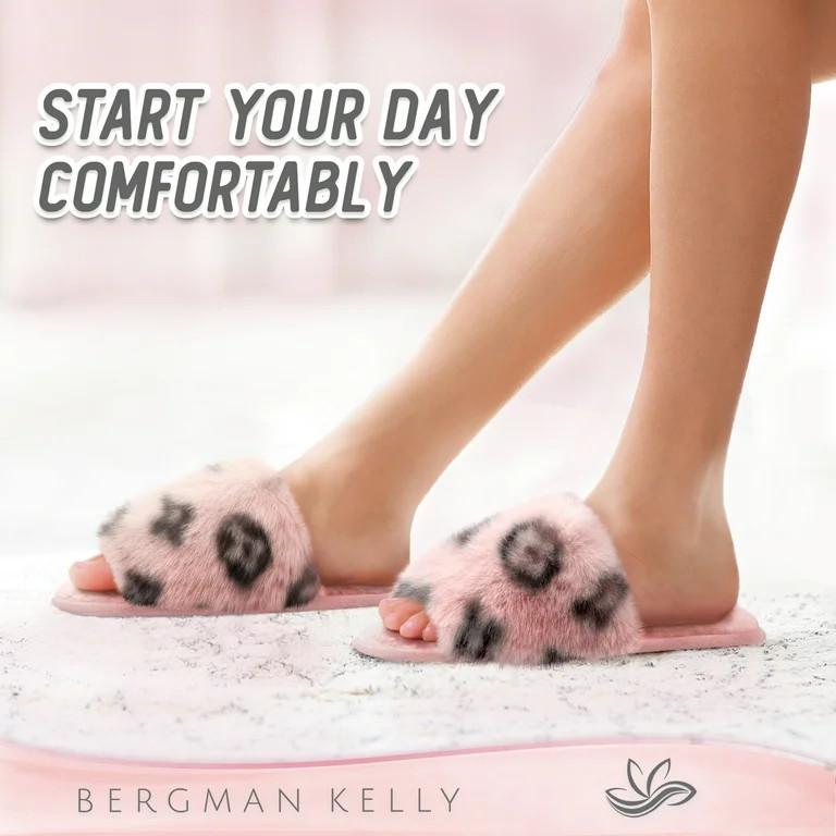 Bergman Kelly Women's Fuzzy Faux Fur Slide Slippers, Starlet Collection - Scuff Style (US Company... | Walmart (US)
