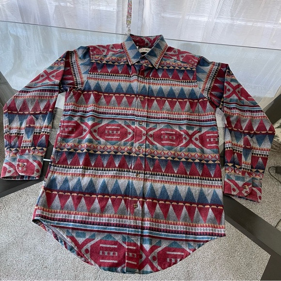 L.L. Bean Aztec Flannel Shirt Long Sleeve Button Up USA Vintage Men’s Small | Poshmark