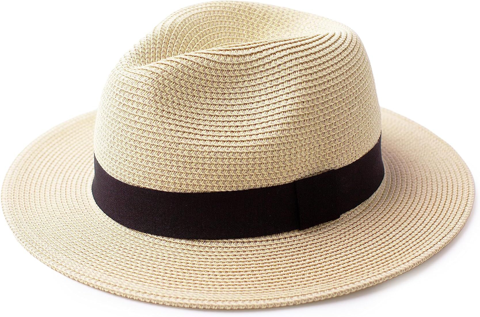 Joywant Womens Straw Fedora Beach Sun Hat, Packable Wide Brim Panama Hat for Women UV UPF50+ Summ... | Amazon (US)