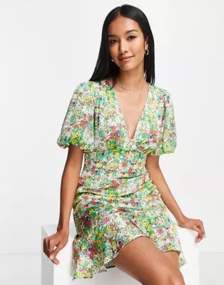 Topshop sketchy floral mini tea dress in multi | ASOS (Global)